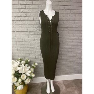7 Avenue New York & Company Olive Bodycon Midi Dress Size S Tall NWT